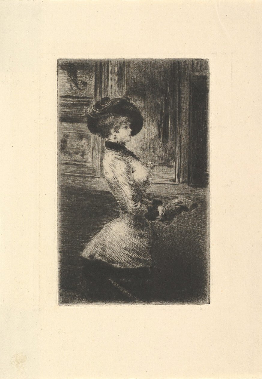 Mulher de três quartos no perfil em uma galeria de fotos. de Henri Somm