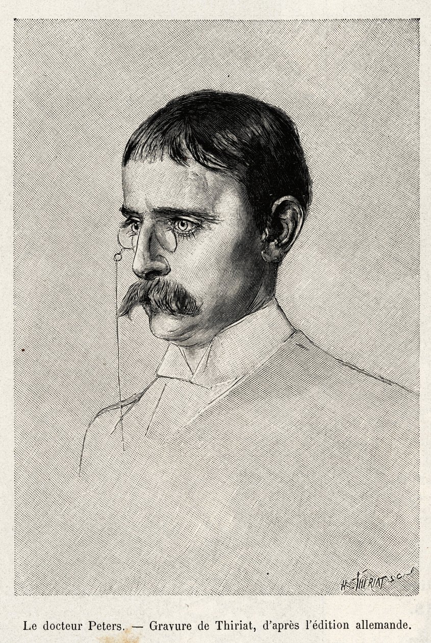 Retrato do Dr. Carl Peters (1856-1918), explorador alemão. Gravado por Thiriat para ilustrar a história "Au secours d