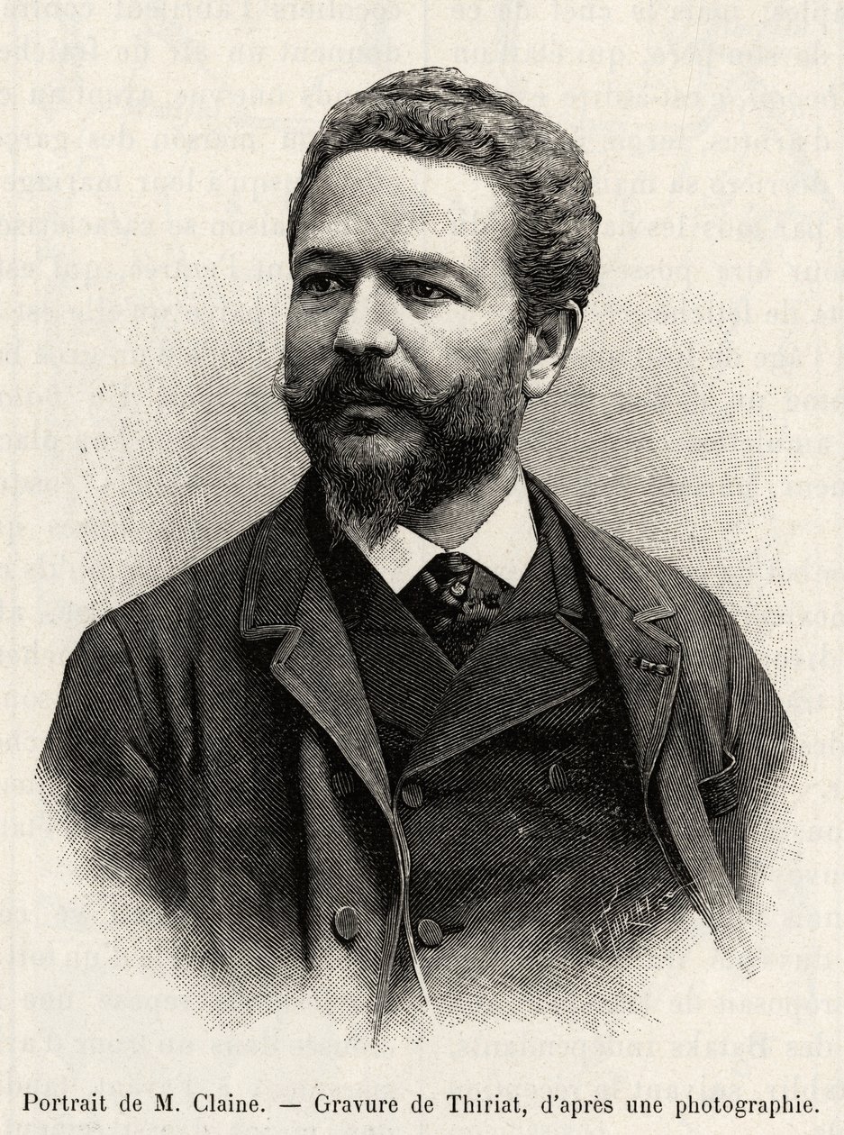 Retrato de Jules Claine (1856-1939), explorador e diplomata, autor da história. Gravura de Thiriat para ilustrar a história "um ano na Malásia", de Jules Claine (1856-1939) de Henri Thiriat