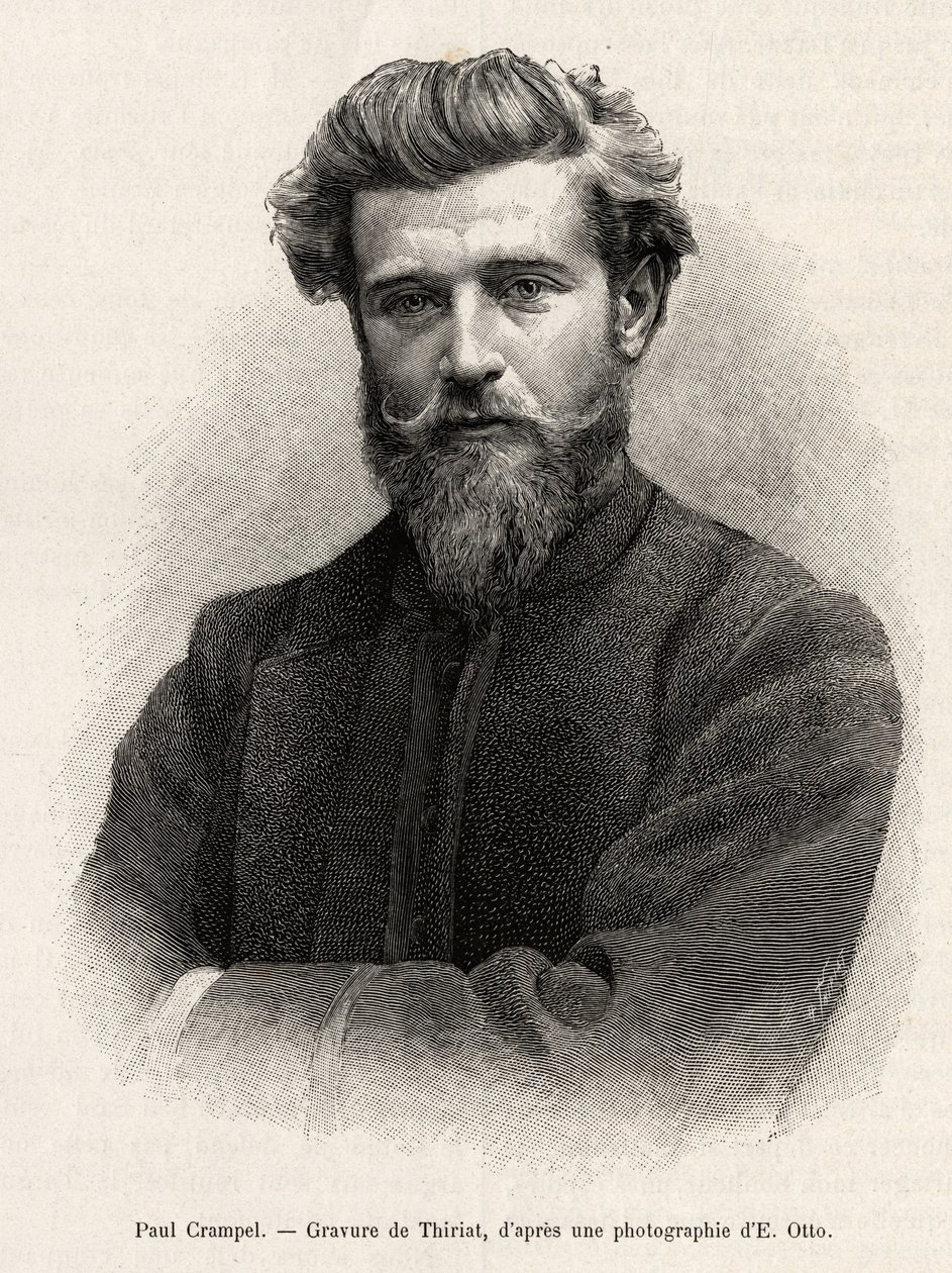 Retrato de Paul Crampel (1864-1891), explorador francês da África Central. Gravado por Henri Thiriat para ilustrar a história "La mission Crampel", de Albert Nebout (1862-1939), em 1890, em Le tour du Monde 1892, dirigido por Edouard Charton (1807-1891), H de Henri Thiriat