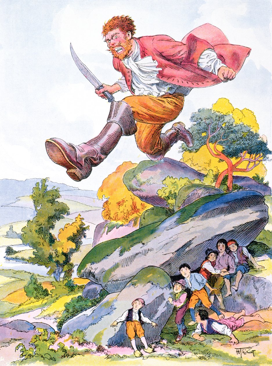 O ogro caçando Tom Thumb e seus irmãos, ilustração para um conto de fadas de Perrault 