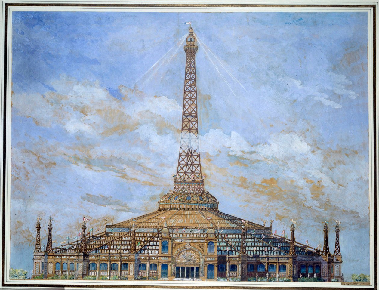 Projeto da Torre Eiffel para a Exposição Universal Gouache de 1900 por Henri Toussaint (1849-1911) 1900 Sol. 0,9x1,14 m Paris, musee d