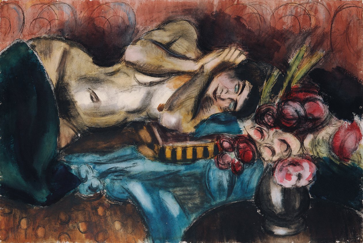 Meio nu com um buquê de rosas de Henri Victor Gabriel Le Fauconnier