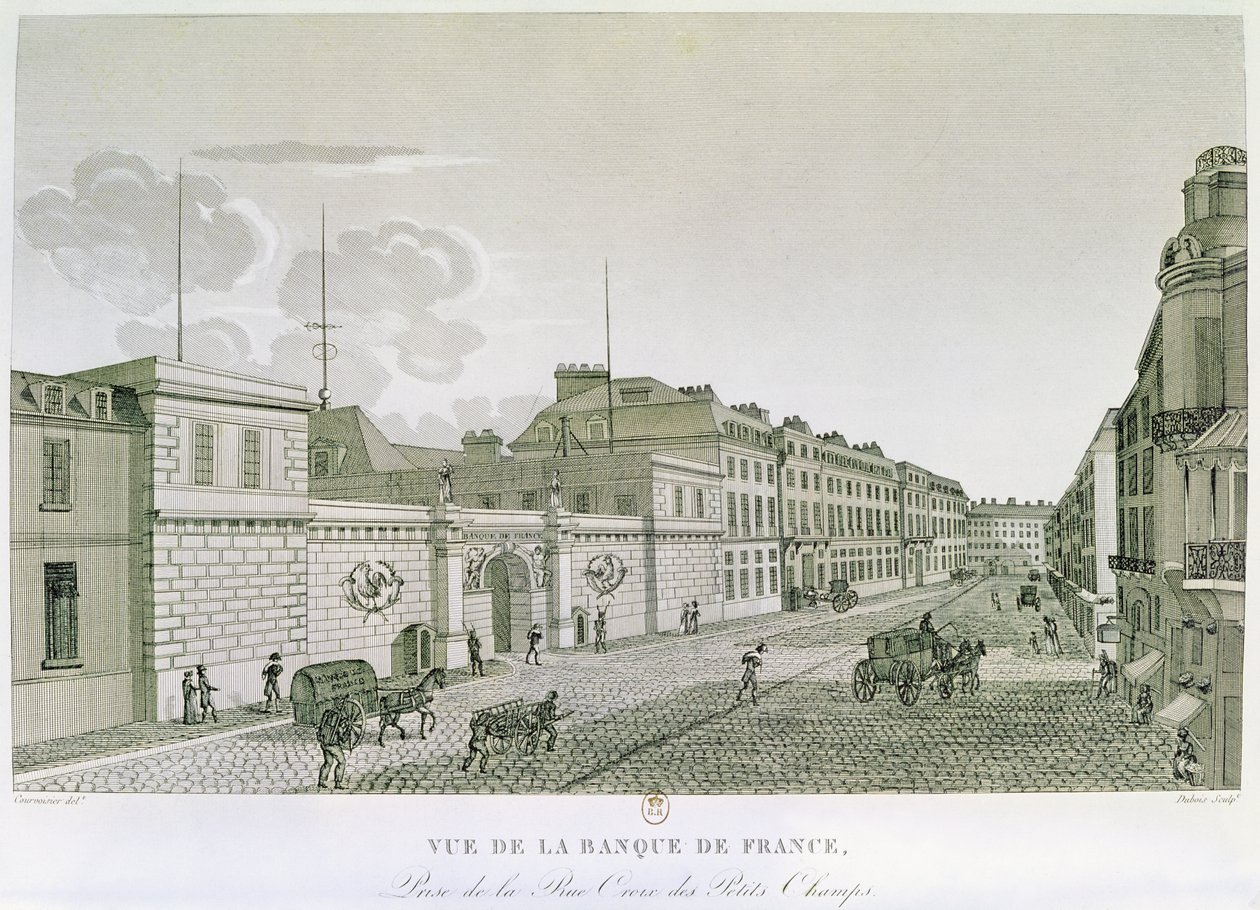 O Banco da França da Rue Croix-Petits-Champs, gravado por Eugene Dubois, 1800 de Henri after Courvoisier Voisin