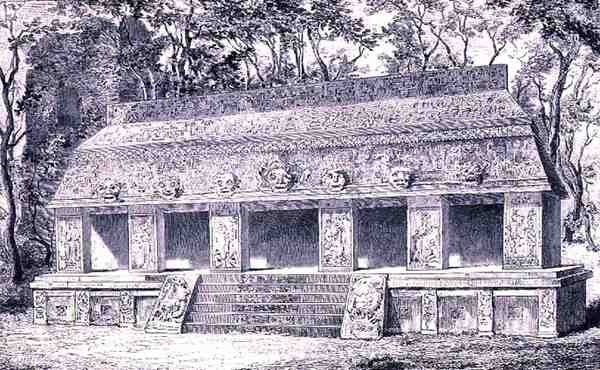 Restauração da Ala Interior do Palácio de Palenque, das Antigas Cidades do Novo Mundo, de Claude-Joseph-Desire Charnay, pub. 1887 de Henri after Toussaint