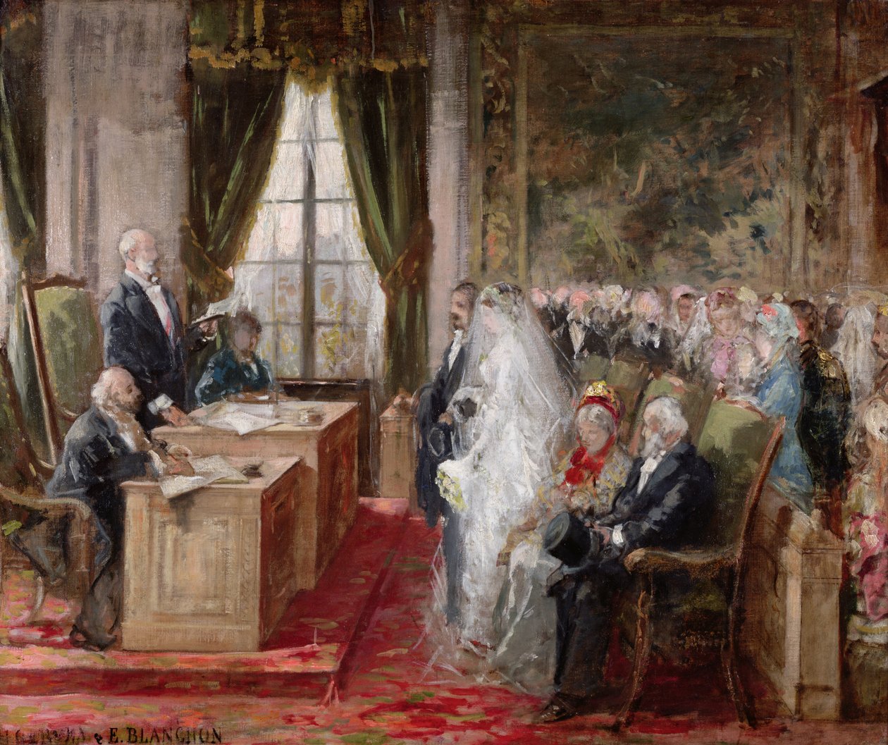 Estudo para o Casamento Civil na Câmara Municipal do 19º Arrondissement, 1881 de Henri Gervex