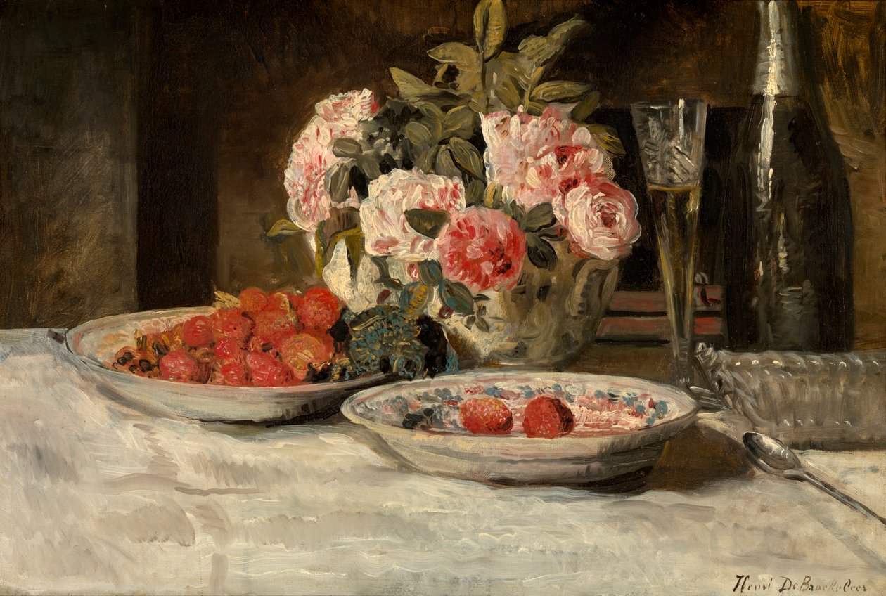 Morangos com Champagne (óleo sobre tela) de Henri de Braekeleer