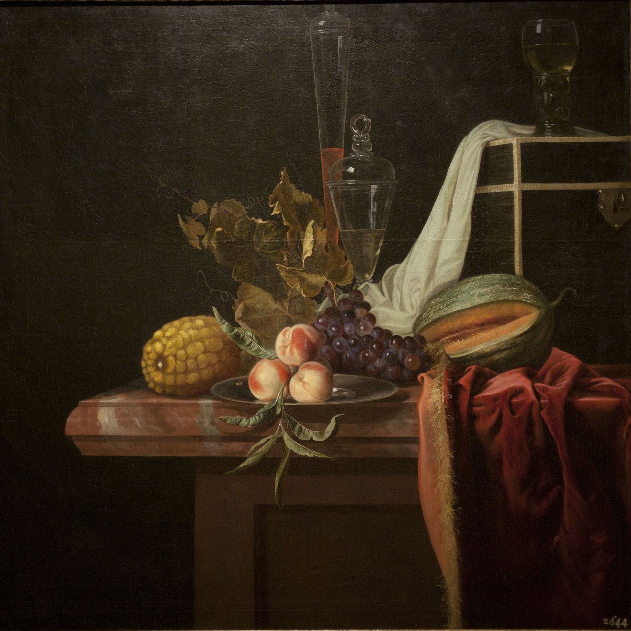 Natureza morta com vidro e frutas, ca 1675 de Henri de Fromantiou