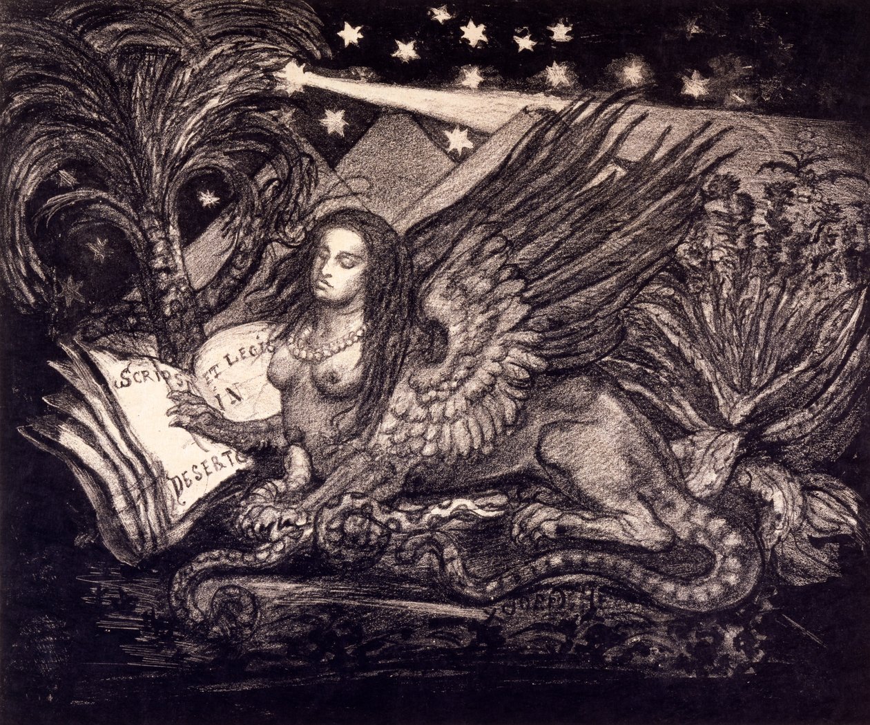 Esfinge, frontispício de &39;Hieróglifos e Poemas&39; por Rey de Gourment, 1894 de Henri de Groux