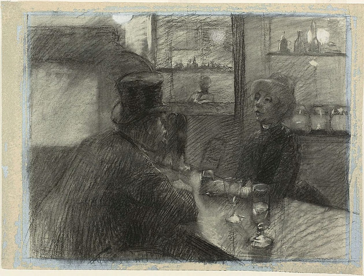 Bar do Café da rue de Rome, c.1886 (carvão e giz branco sobre papel azul) de Henri de Toulouse Lautrec