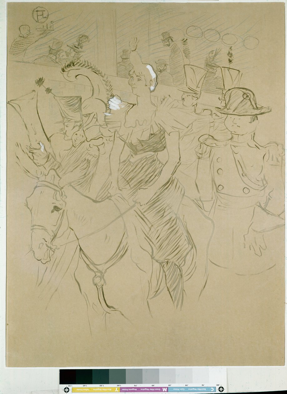 Carnaval no Moulin Rouge: entrada de Cha-u-kao, c.1896 (tinta da china com pincel, lápis e papel branco) de Henri de Toulouse Lautrec