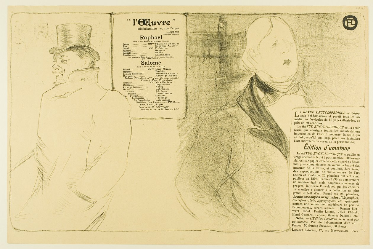 Oscar Wilde e Romain Coolus—Programa para Raphaël e Salomé de Henri de Toulouse-Lautrec