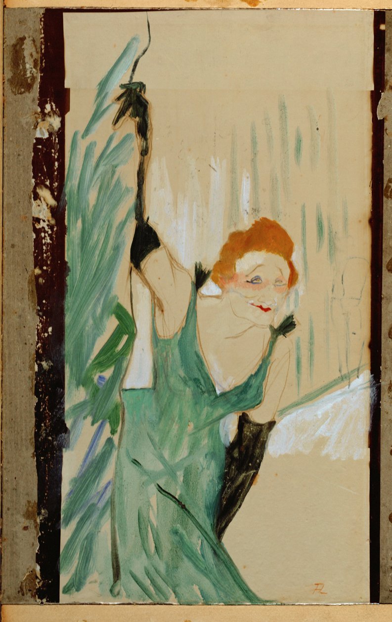 A cantora Yvette Guilbert a atender uma chamada de cortesia de Henri de Toulouse-Lautrec