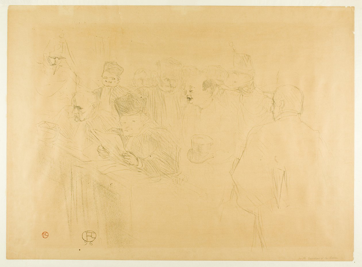 O julgamento de Lebaudy, Mademoiselle Marsy dando provas de Henri de Toulouse-Lautrec