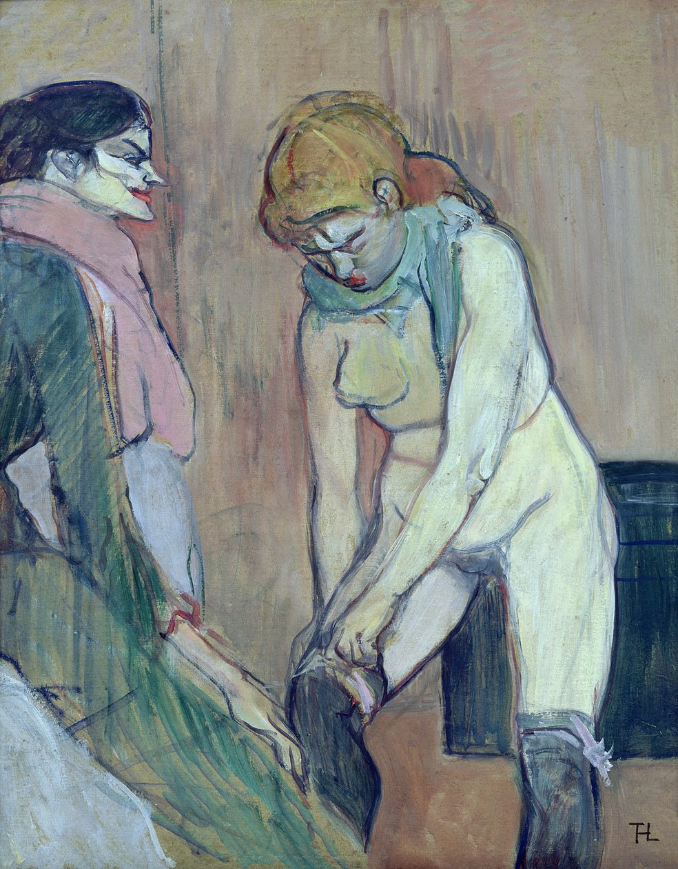 Mulher que veste a meia ou mulher da casa, c.1894 (óleo no cartão) de Henri de Toulouse Lautrec
