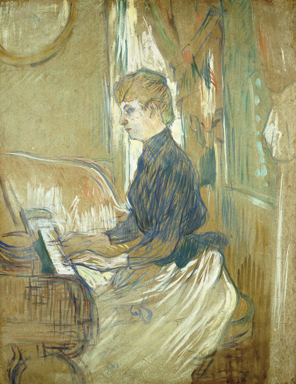 No piano, Madame Juliette Pascal, no salão do Chateau de Malrome; No piano, Madame Juliette Pascal, no Salon de Chateau de Malrome, 1896 de Henri de Toulouse Lautrec