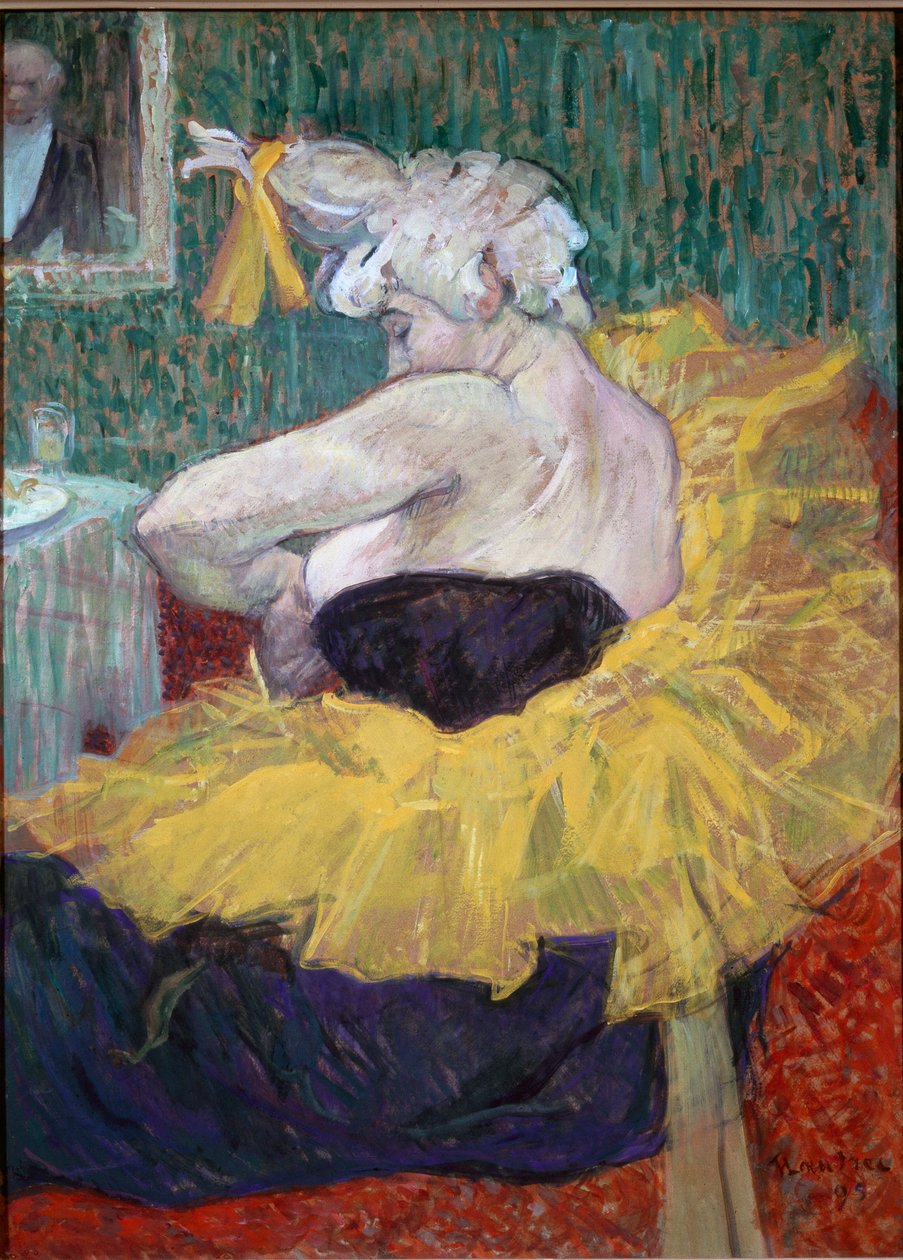 Cha-U-Kao no camarim. O palhaço Cha-U Kao em tutu amarelo no seu camarim no Moulin Rouge em Paris. Pintura de Henri de Toulouse-Lautrec (Toulouse Lautrec de Henri de Toulouse Lautrec