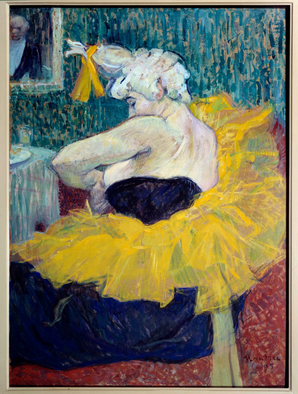 Clowness Cha-U-Kao, artista no Moulin Rouge Dancer e palhaço no Nouveau Cirque e Moulin Rouge, Cha U Kao prende seu tutu em seu camarim ou em um consultório particular. Pintura de Henri de Toulouse-Lautrec (1864-1901). 1895. Sol. 0,58x0,43 m de Henri de Toulouse Lautrec