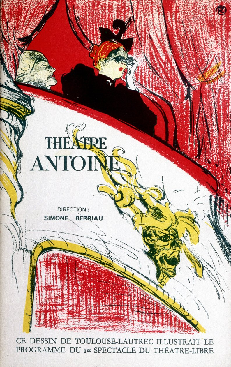 Capa do programa do teatro Antoine, dirigido por Simone Berriau, 1956. Ilustração de Toulouse Lautrec de Henri de Toulouse Lautrec