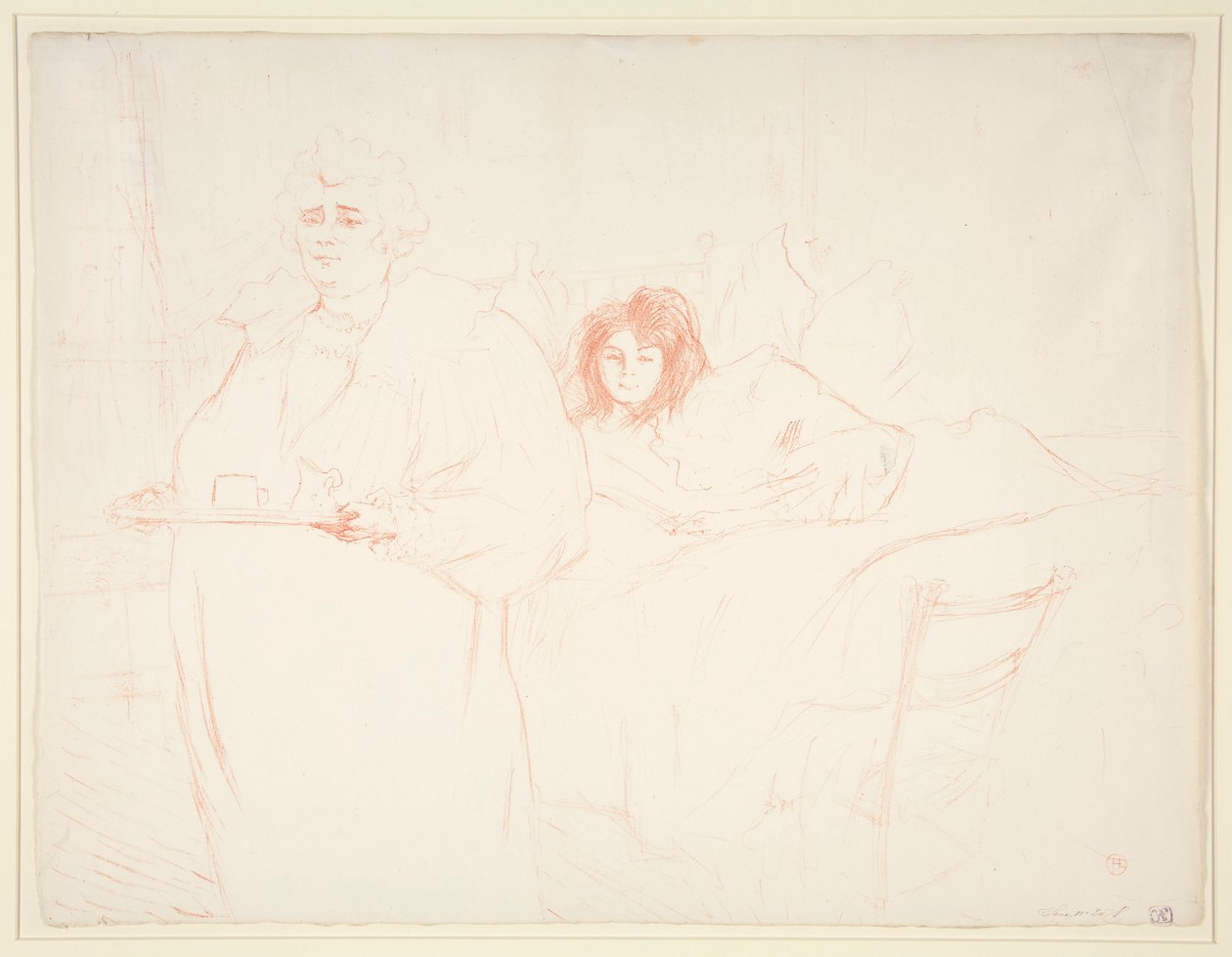 Femme au plateau, petit d?jeuner, Madame Baron et Mademoiselle Popo (Mulher com bandeja, Pequeno Almoço, Madame Baron e Mademoiselle Popo), da série Elles de Henri de Toulouse Lautrec