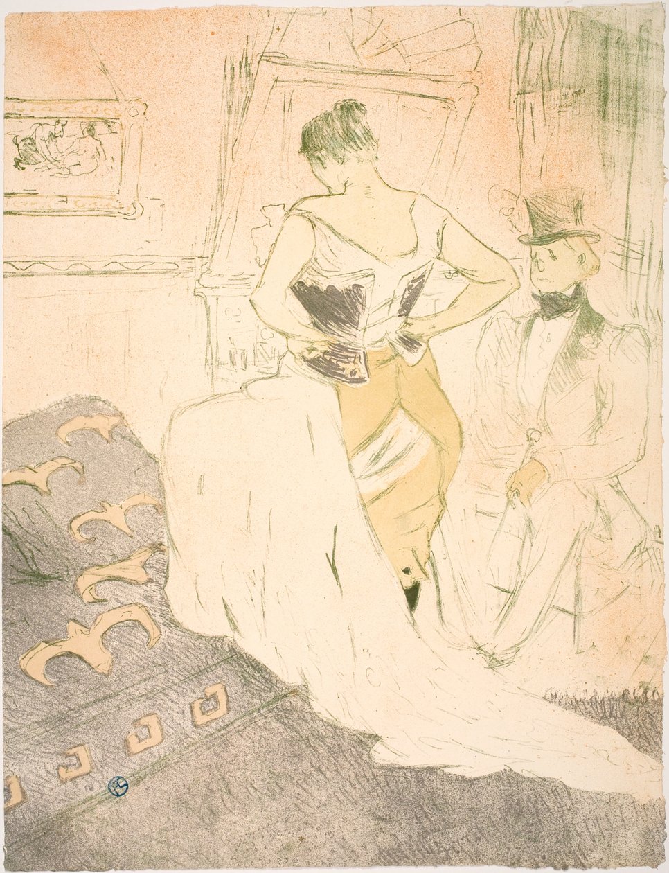 Mulher de espartilho, conquista de passagem de Henri de Toulouse Lautrec