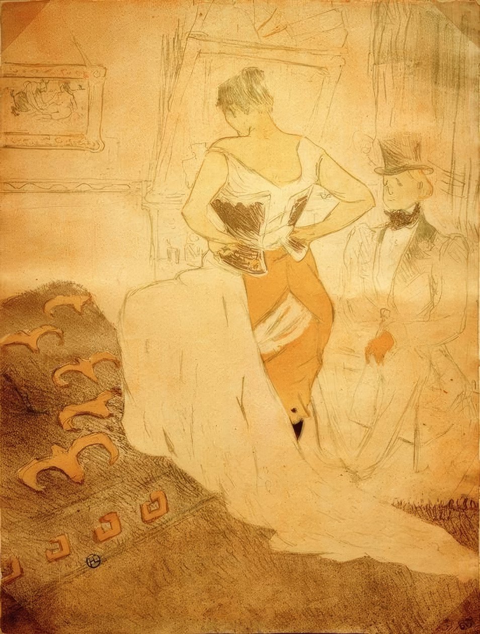 Mulher de espartilho, conquista da passagem de Henri de Toulouse Lautrec