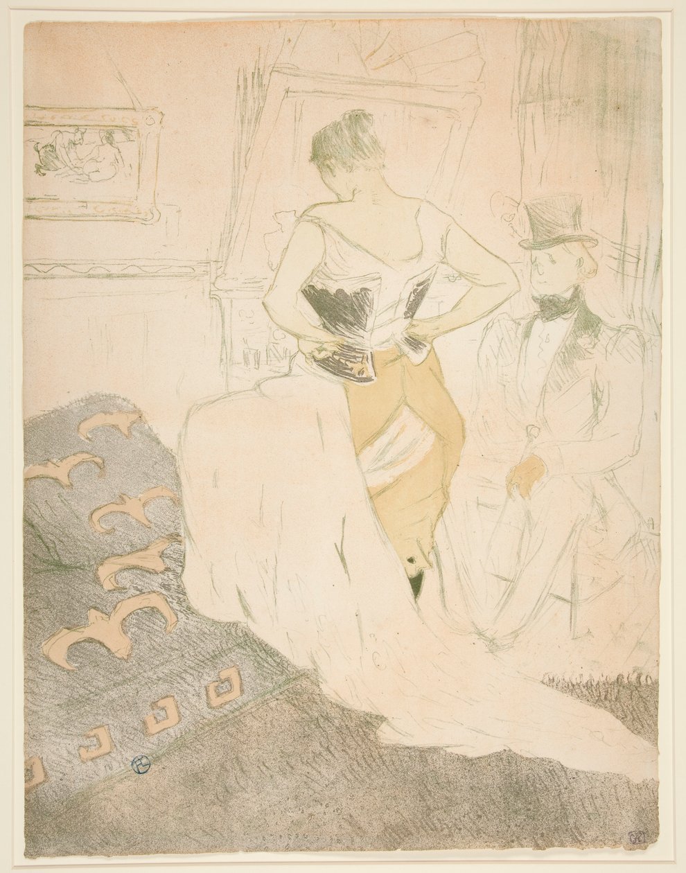 Femme en corset, conqu?te de passage (Mulher prendendo um espartilho, conquista de passagem), da série Elles de Henri de Toulouse Lautrec