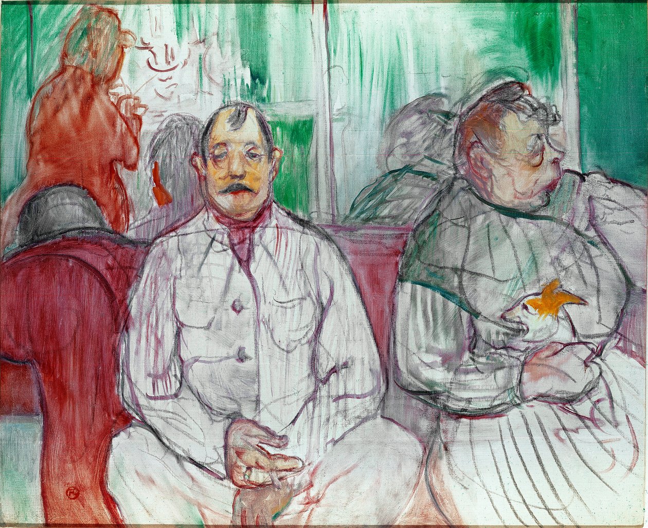 Ele, ela e o cão (Casal com o cão). Pintura de Henri de Toulouse-Lautrec (Toulouse Lautrec de Henri de Toulouse Lautrec
