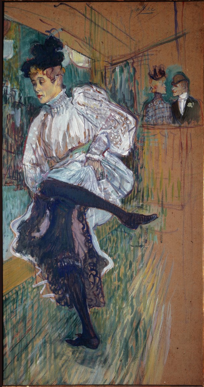 Jane Avril dançando - óleo sobre papelão de Henri de Toulouse Lautrec