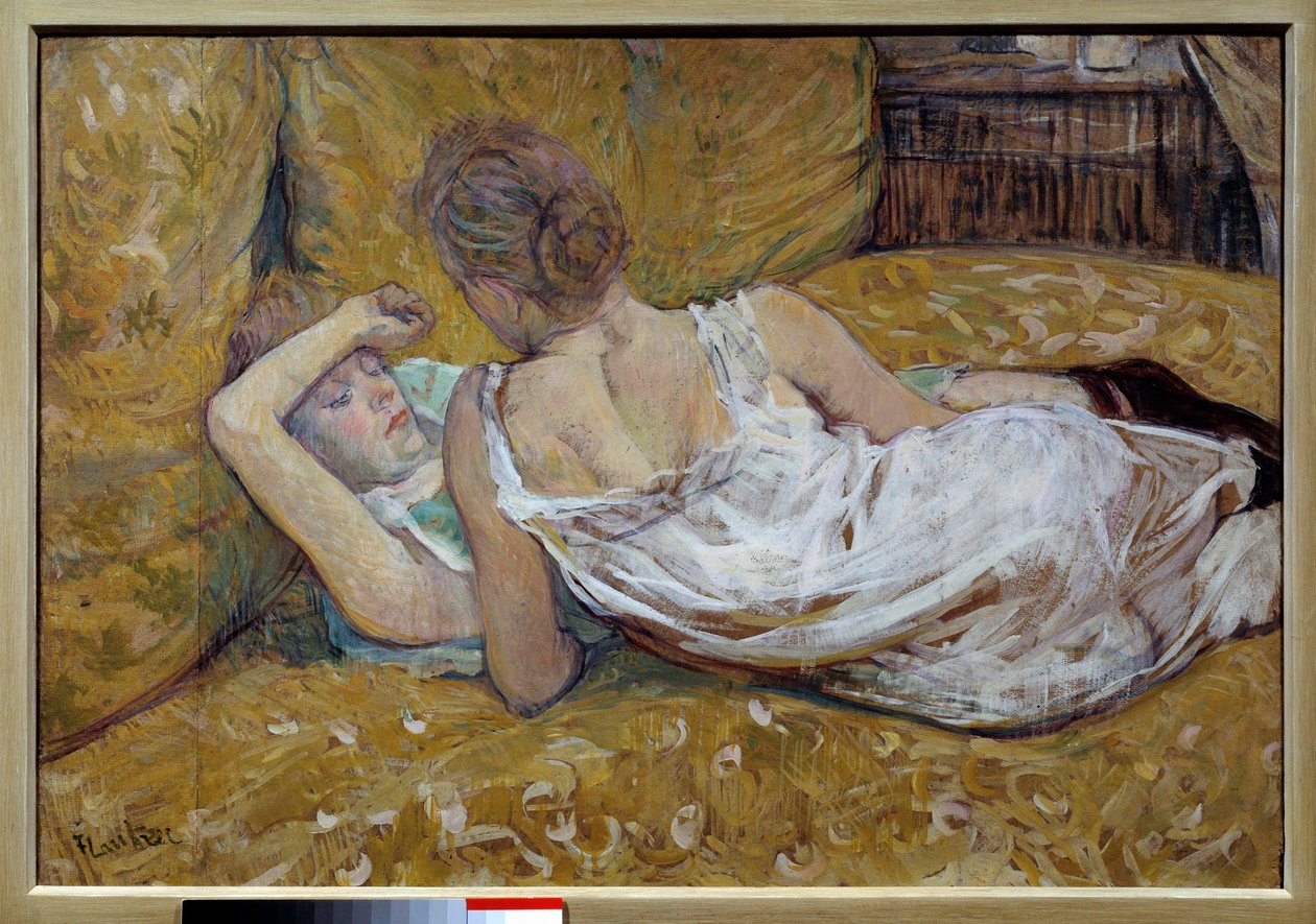 Les deux friendies Jovens mulheres deitadas numa cama - Pintura de Henri de Toulouse Lautrec (1864-1901) 1895 Coleção privee - Os dois amigos - Pintura de Henri de Toulouse Lautrec (1864-1901) de Henri de Toulouse Lautrec