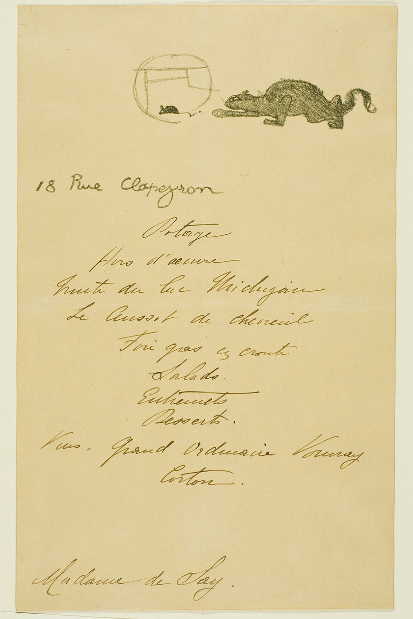 Ementa de um jantar oferecido por May Belfort de Henri de Toulouse Lautrec