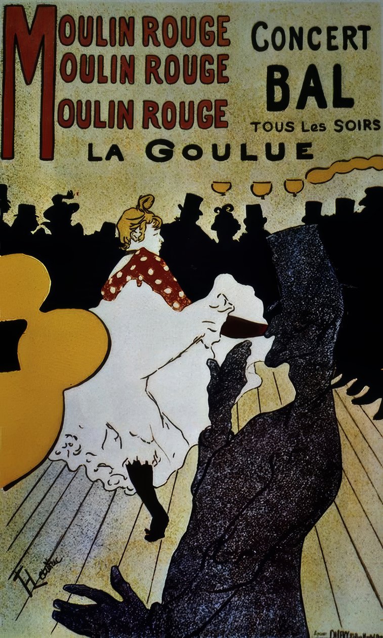 Moulin Rouge: The Goulue - 1891 - 191 × 117 cm - litografia colorida de Henri de Toulouse Lautrec