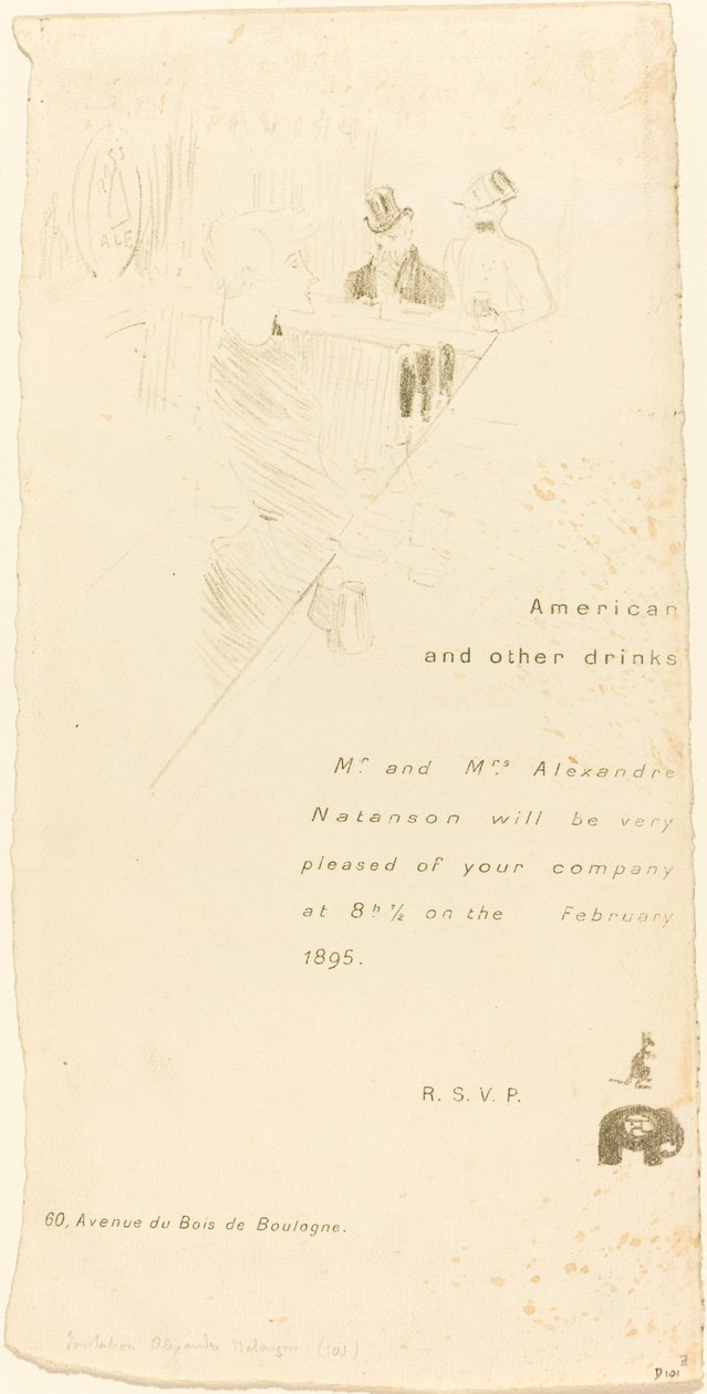 Sr. e Sra. Alexandre Natanson Convite, 1895. de Henri de Toulouse Lautrec