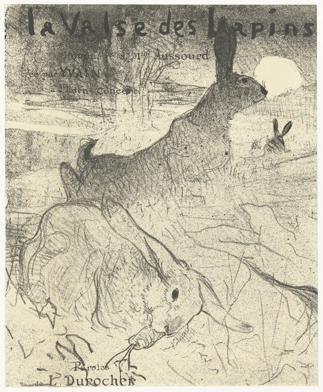 Capa para partitura com música La Valse des Lapins com coelhos na paisagem La Valse des lapins (título no objeto) de Henri de Toulouse Lautrec