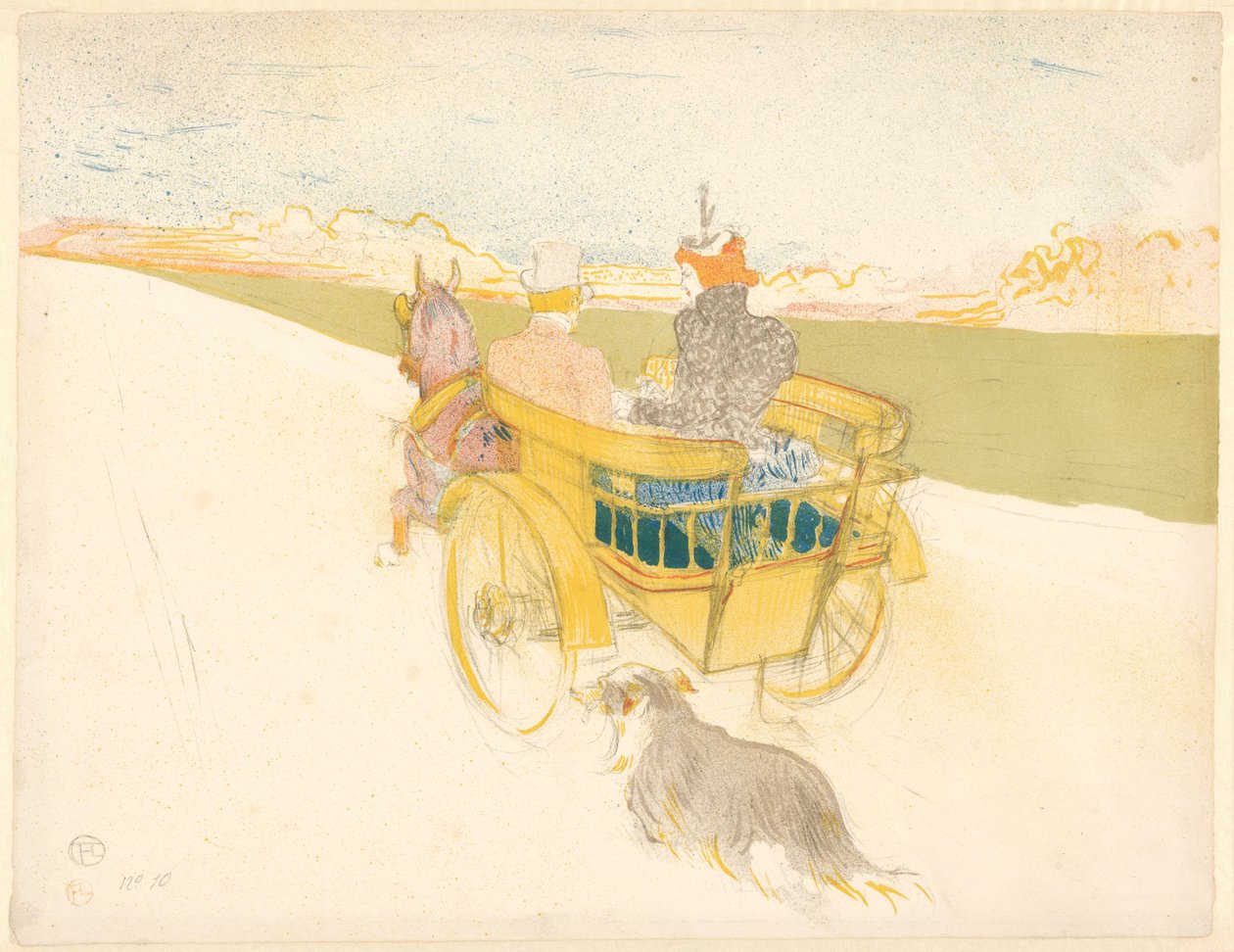 "Partie de Campaign" Homem e mulher em uma carruagem aberta através de uma paisagem com um cachorro Parte de campanha (título no objeto) de Henri de Toulouse Lautrec