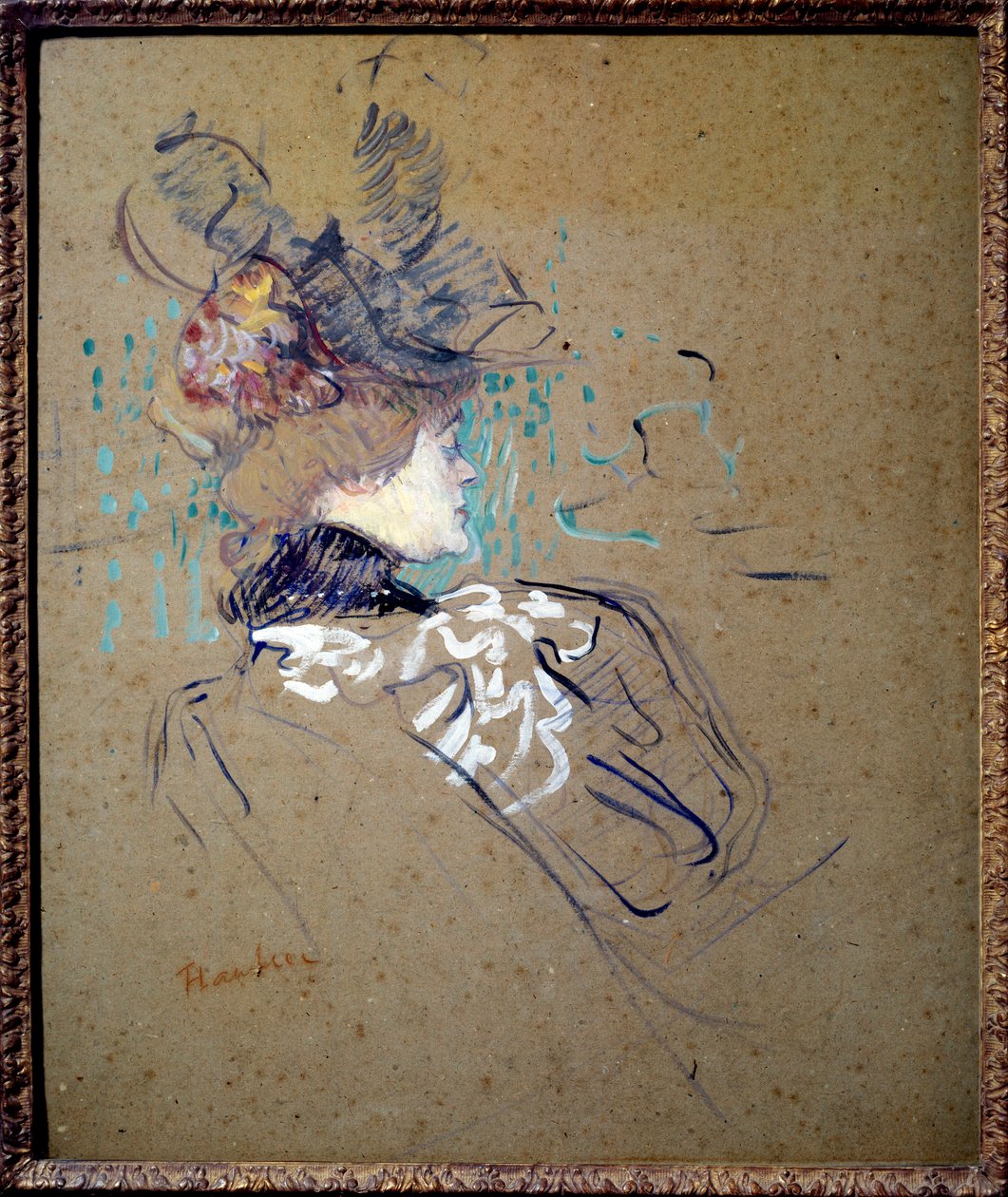 Retrato de Mulher em Perfil (Madame Lucy) Pintura a Óleo sobre Papelão por Henri de Toulouse Lautrec (1864-1901) 1896 Sol. 0,56x0,48 m Paris, Musee d
