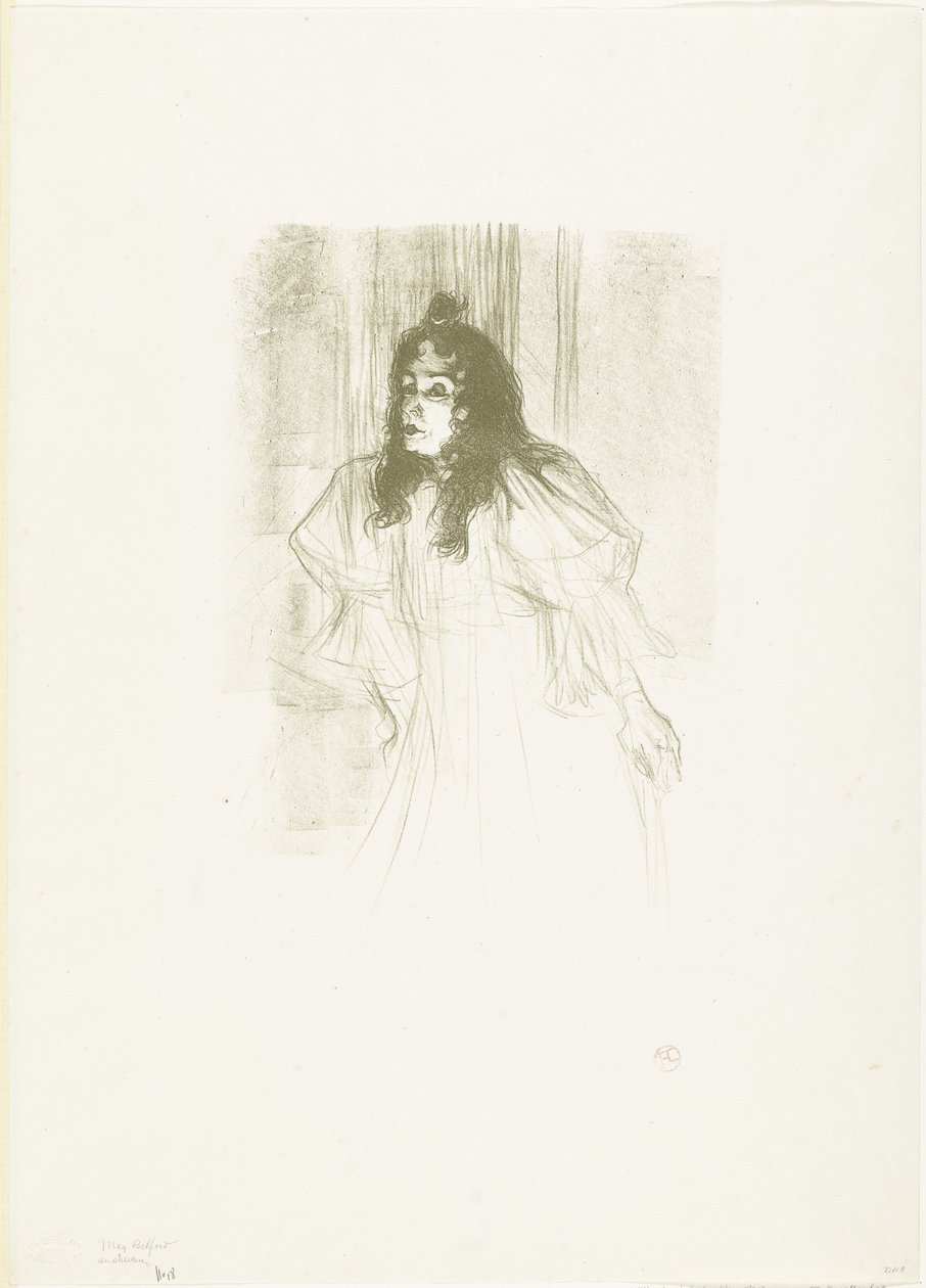 Retrato da cantora May Belfort com cabelos soltos de Henri de Toulouse Lautrec