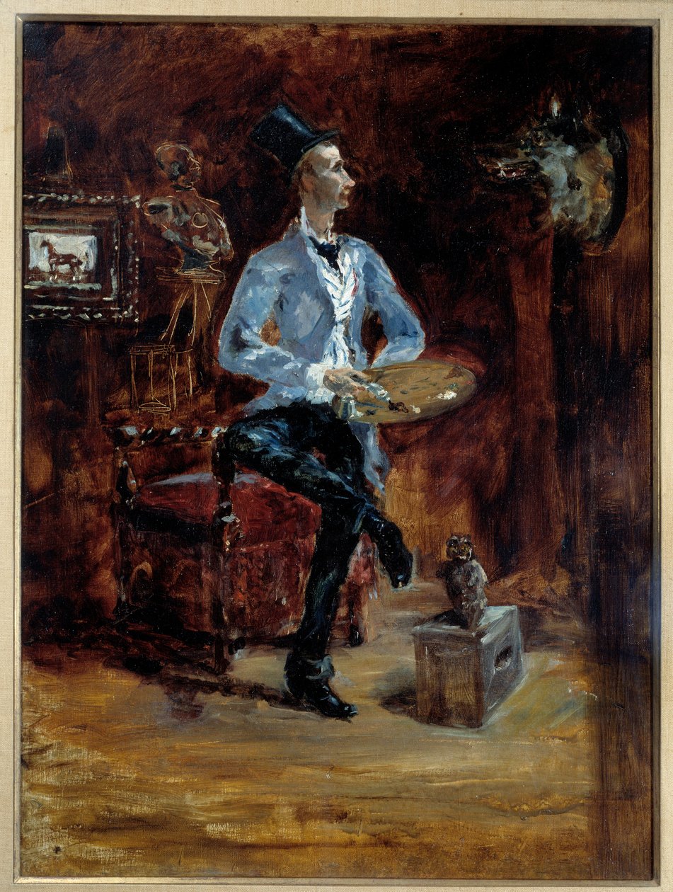 Retrato do pintor René Princeteau (1849-1914) na sua oficina Pintura de Henri Toulouse Lautrec (1864-1901) de Henri de Toulouse Lautrec