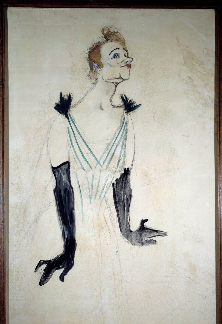 Retrato da cantora Yvette Guilbert (1867-1944) Desenho a carvão com a essência de Henri de Toulouse Lautrec (1864-1901) 1894. Dim 1,86 x 0,93 m Albi, musee Toulouse Lautrec de Henri de Toulouse Lautrec