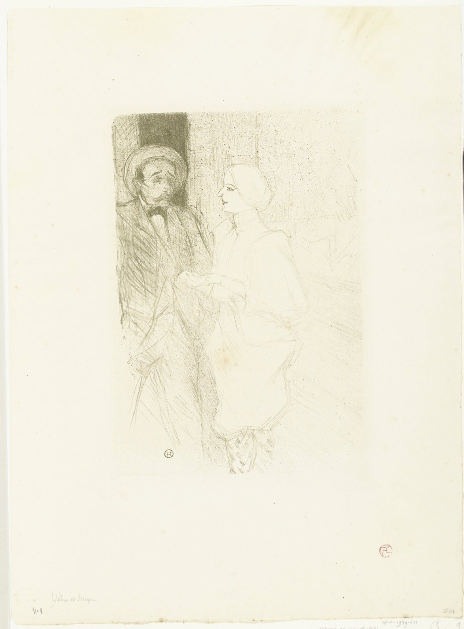Portret van atores Léonie Yahne em Henri Mayer em toneelstuk Idade Difícil Yahne e Mayer em idade difícil de Henri de Toulouse Lautrec