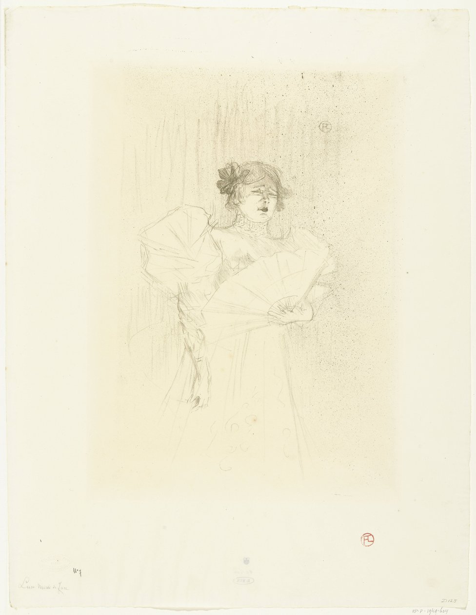Retrato da atriz Luce Myrès com fã Luce Myres de rosto de Henri de Toulouse Lautrec