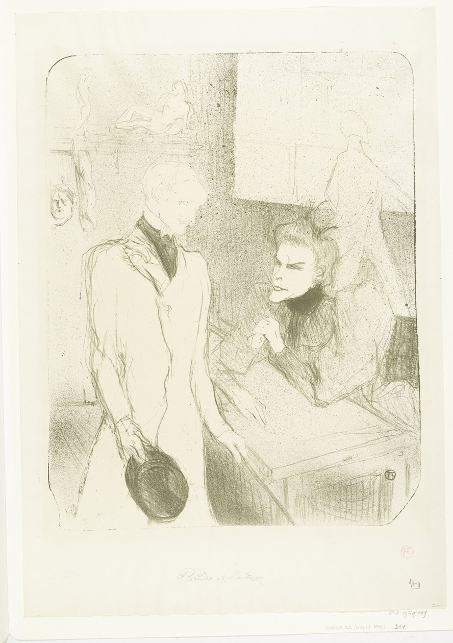 Portret van actress Marthe Brandès en actor Charles le Bargy in toneelstuk Les Cabotins
Brandès e le Bargy em Cabotins de Henri de Toulouse Lautrec