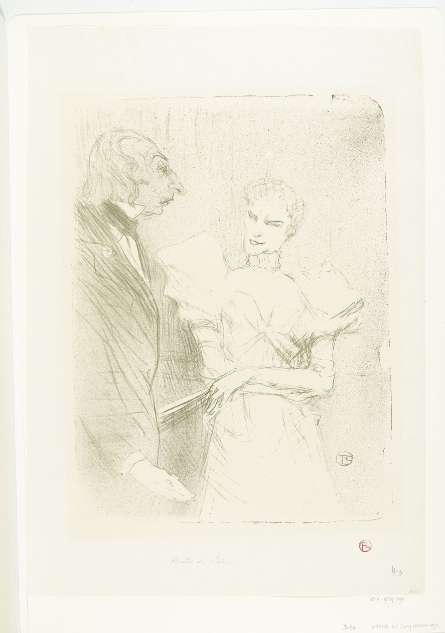 Portret van atriz Marthe Brandès como ator Louis-Pierre Leloir em toneelstuk Les Cabotins Brandès e Leloir em Cabotins de Henri de Toulouse Lautrec