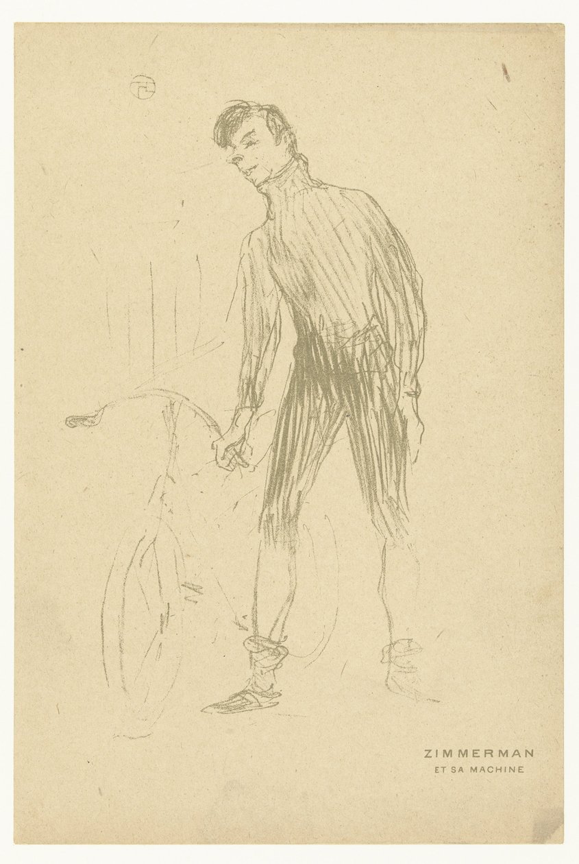 Retrato do ciclista Albert Zimmerman e da sua bicicleta
Zimmerman et sa machine (título sobre o objecto) de Henri de Toulouse Lautrec