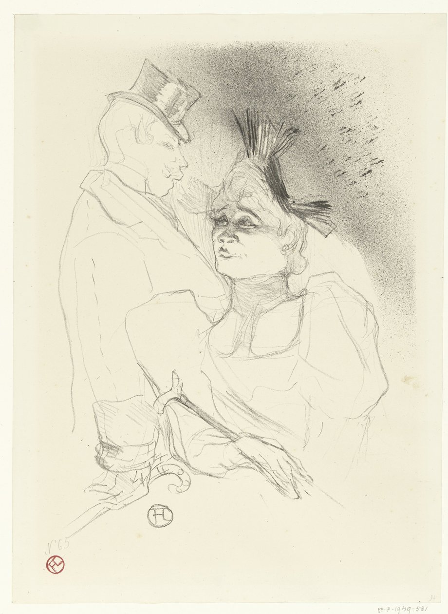 Retrato da cantora Marcelle Lender e do comediante Louis Bouchenez do Barão durante a apresentação Mademoiselle Lender e Baron de Henri de Toulouse Lautrec