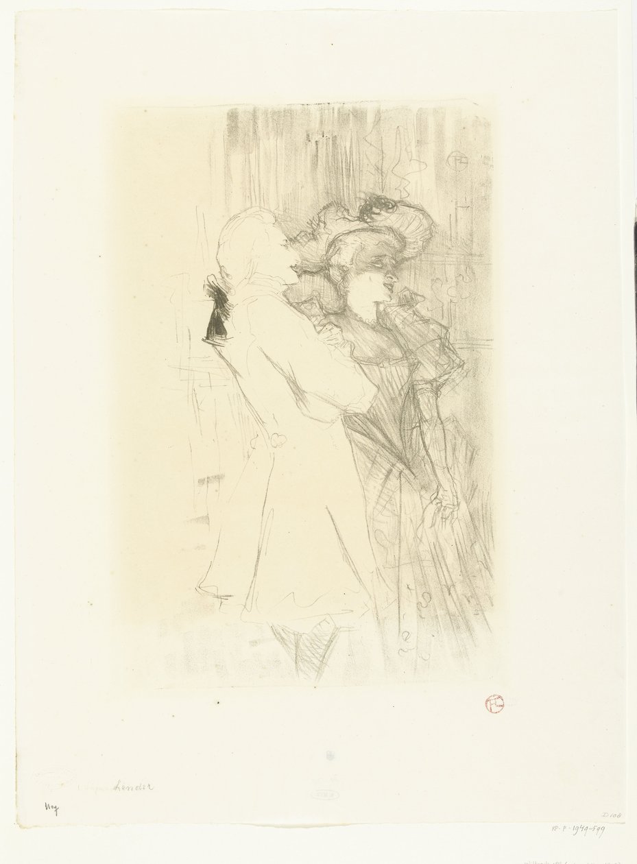 Retrato da cantora Marcelle Lender e da cantora Numa Auguez na opereta La Chanson de Fortunio
Lender et Aguez de Henri de Toulouse Lautrec