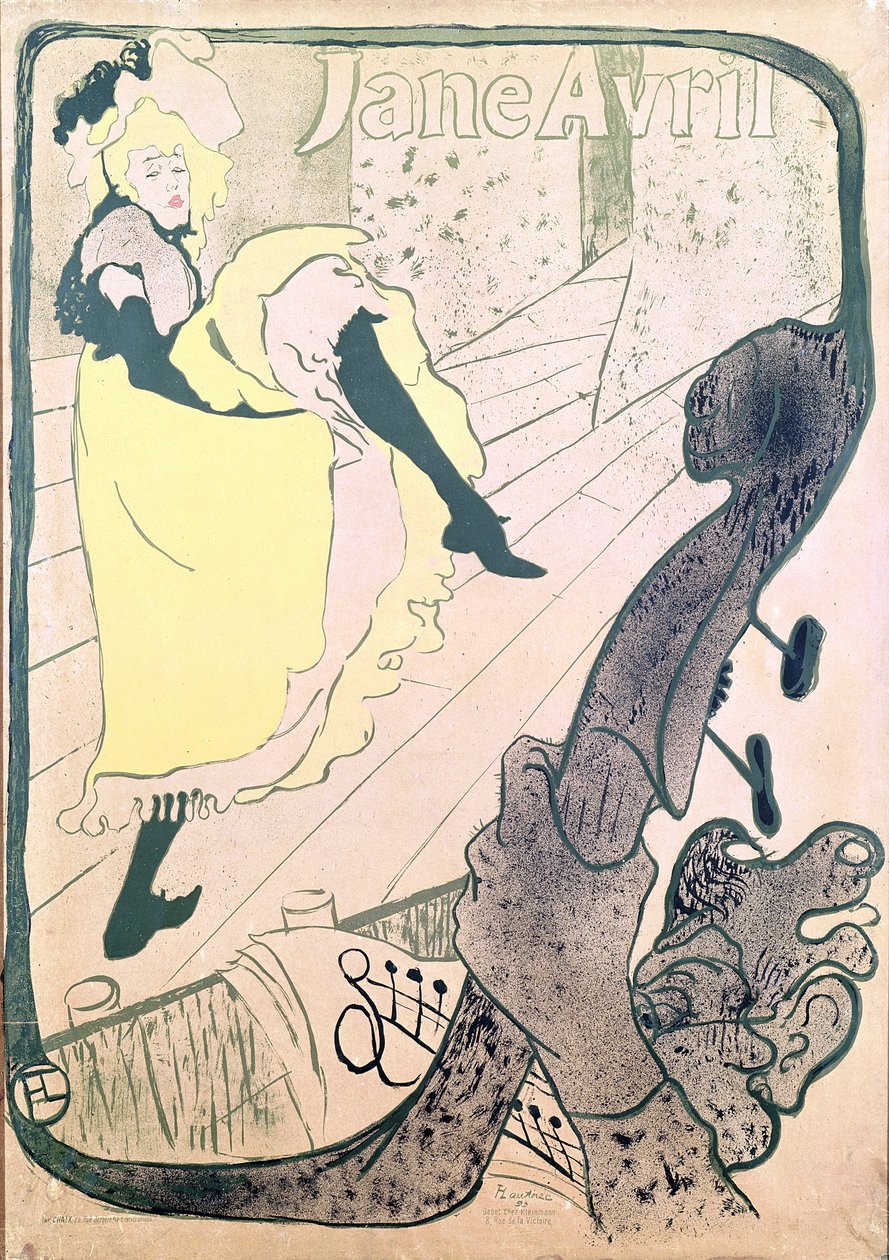 Cartaz de publicidade Jane Avril (1868-1943) no Jardin de Paris, 1893 (cor litho) de Henri de Toulouse Lautrec