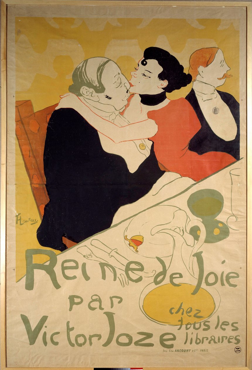 Cartaz de Henri de Toulouse Lautrec (1864-1901) para "Rainha da Alegria" de Victor Joze representando uma jovem prostituta nos joelhos de um cliente. Coleção Particular do século XIX de Henri de Toulouse Lautrec