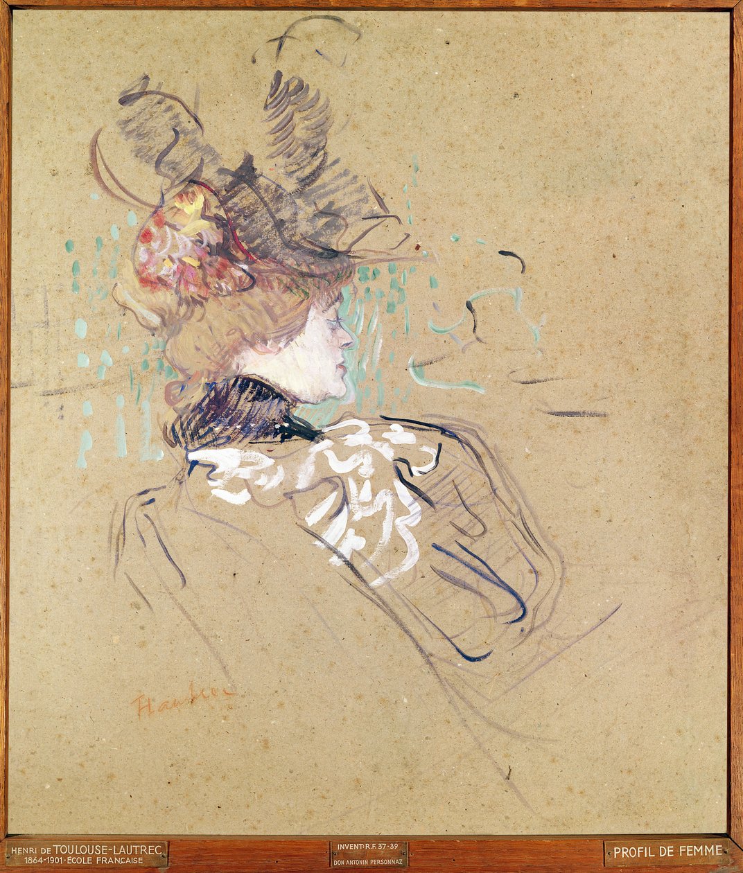Perfil de uma mulher, 1896 (óleo no cartão) de Henri de Toulouse Lautrec