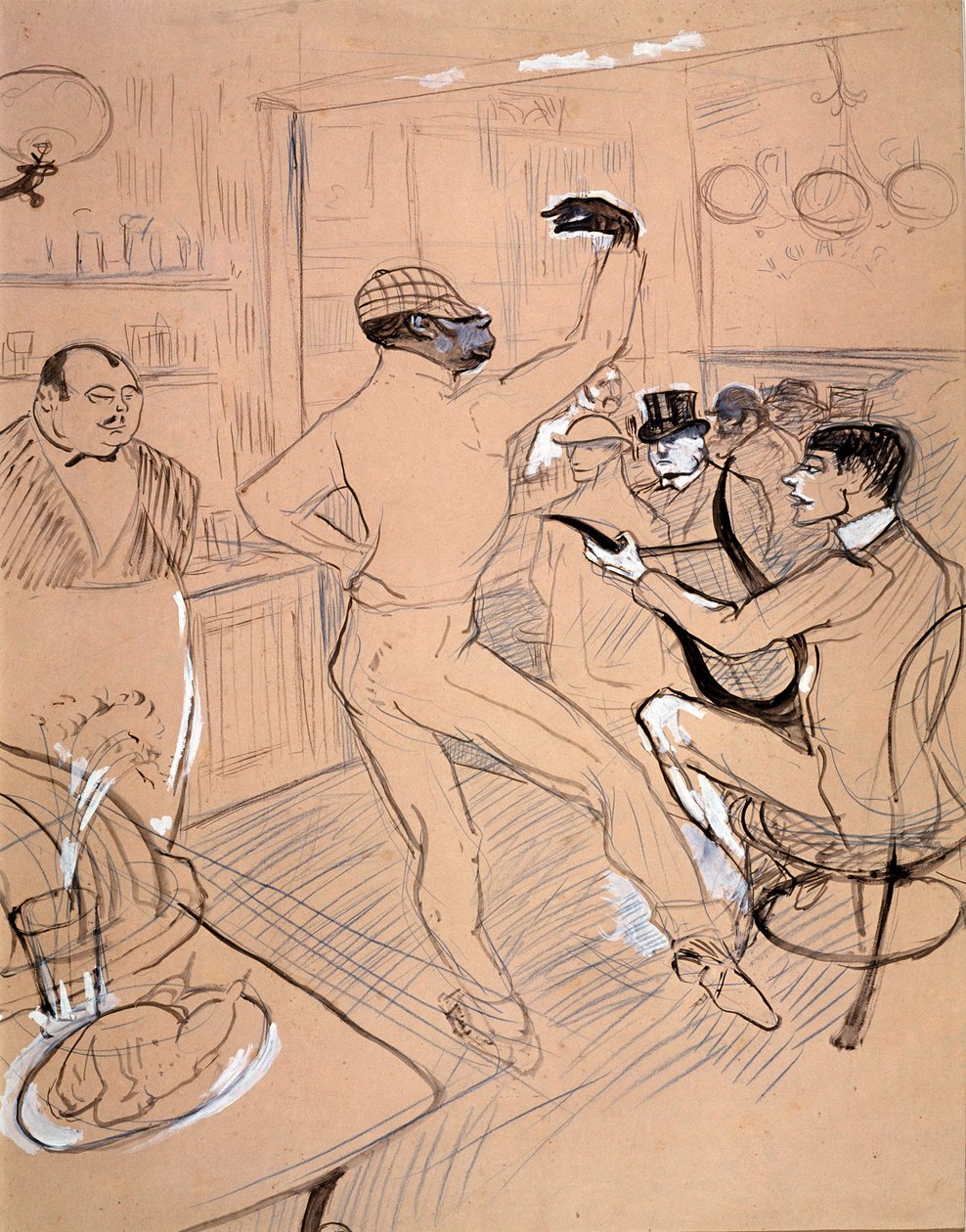 Rafael Padilla chamado Chocolate, dançando em um bar (tinta indígena e guache sobre papel de Henri de Toulouse Lautrec